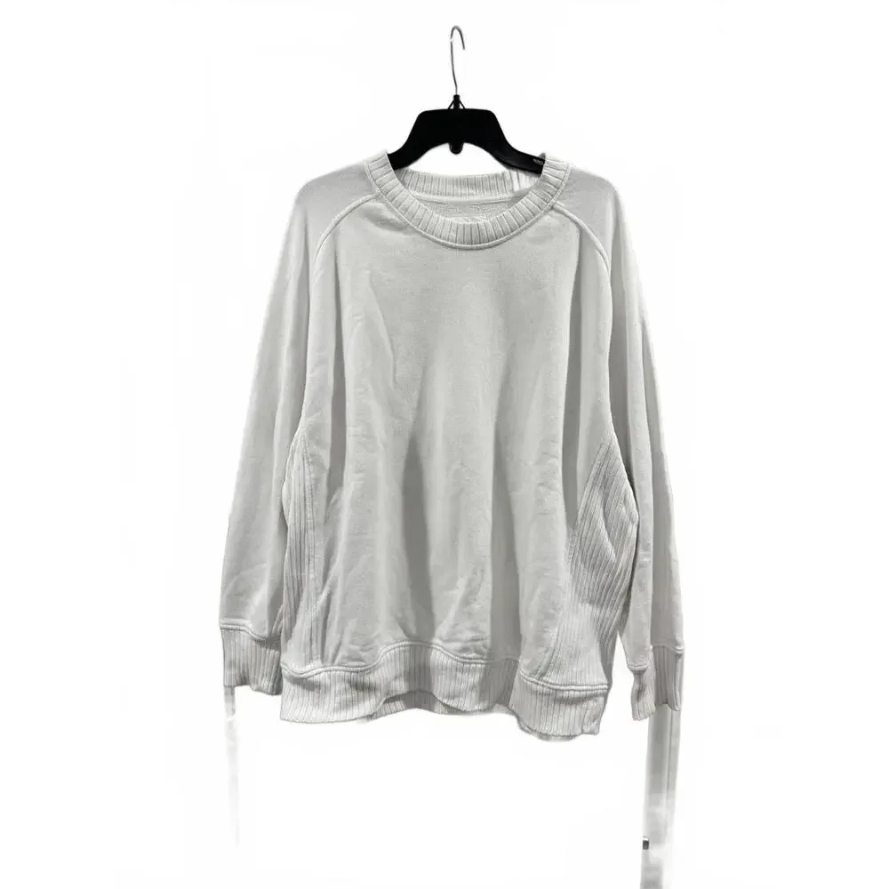 Aerie Down To Earth White Crew Neck Oversized Sweatshirt- Size Large - Picture 4 of 9